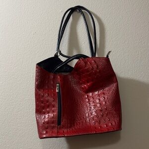 Elegant Red Croc-Embossed Tote Bag